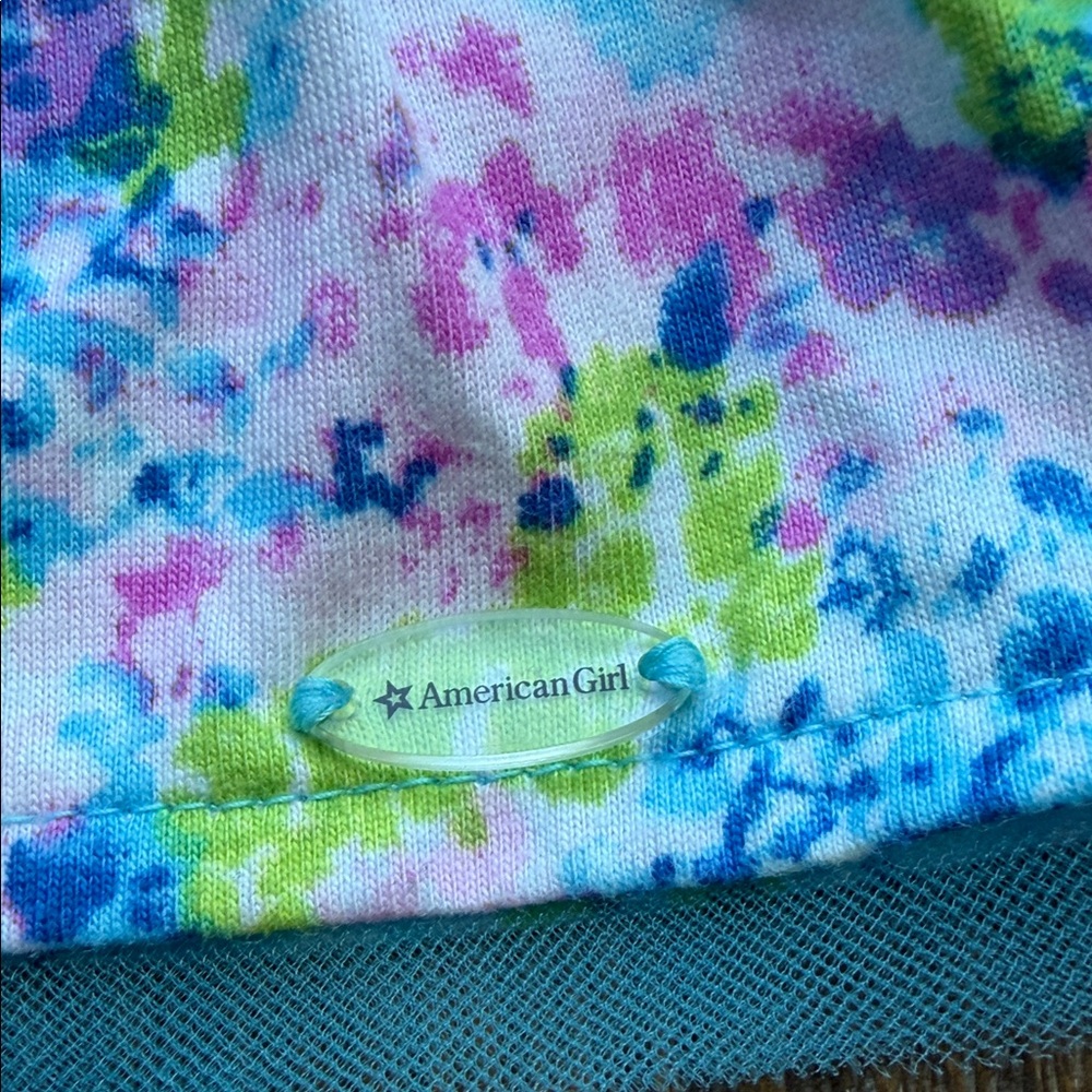 American Girl Doll Outfit, Floral Watercolor Tank Dress with Teal Ballet Flats - Picture 3 of 4